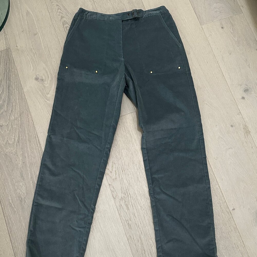 Evan Picone Womens Corduroy Pants Buckle Waist 4 Pockets Studs Dusty Blue Size 6